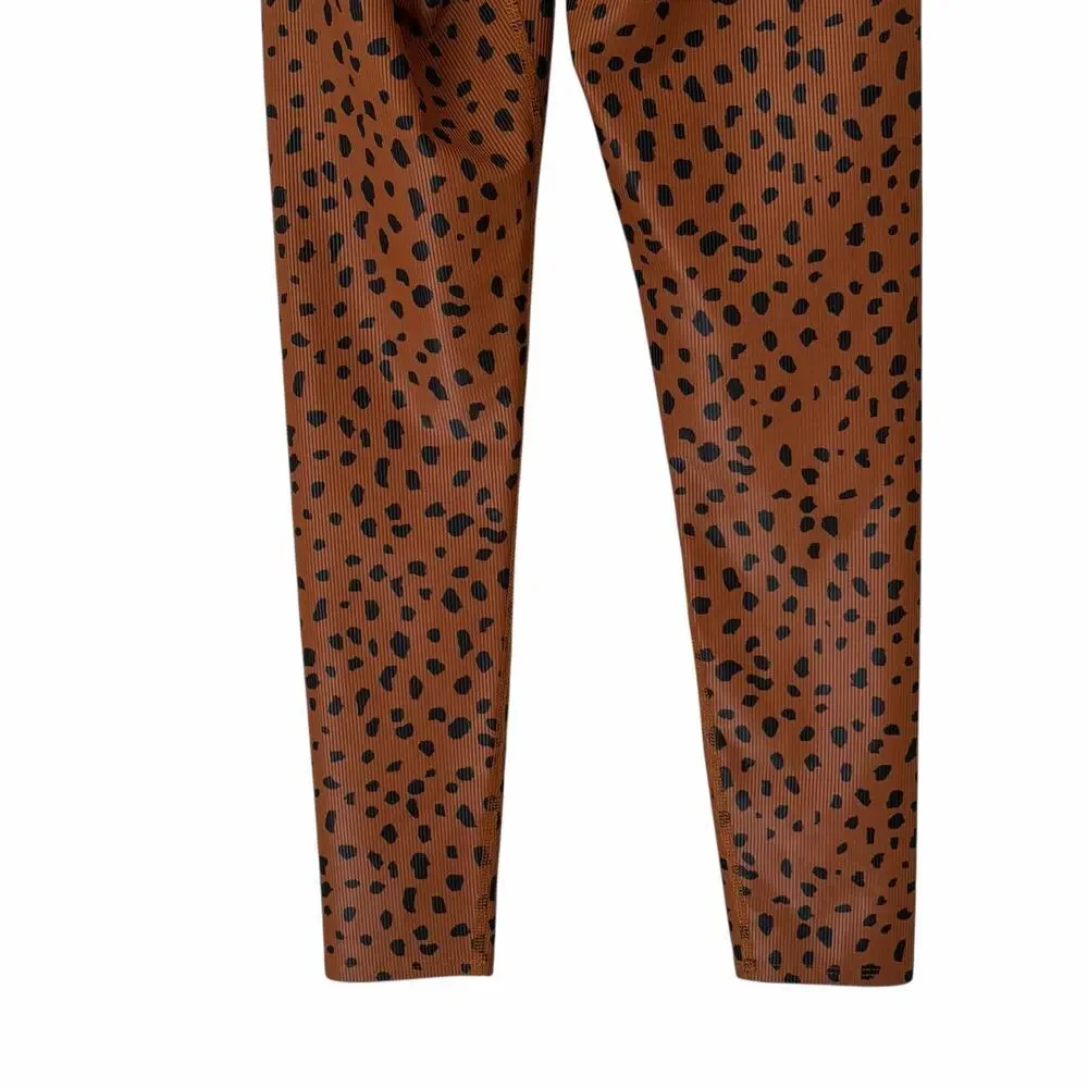 BEACH RIOT SPORT Ayla Ribbed Full Length Made in USA Legging in Brown Spot,Small
